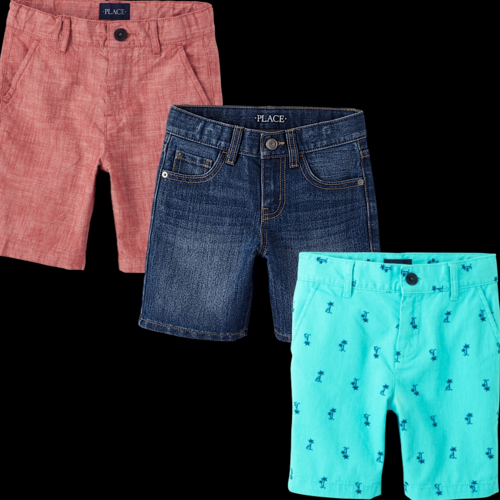 PLACE Kids' Shorts Set - Red, Blue, Teal/Blue Palm Trees